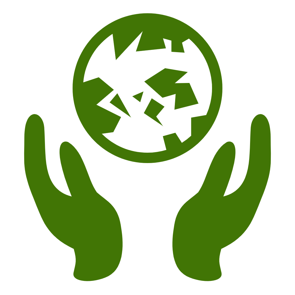 green icon of hands holding globe representing public health sanitation