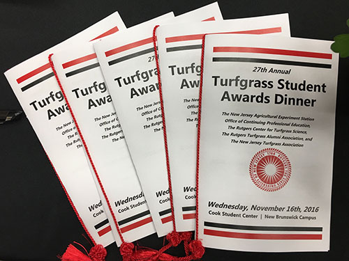 Array of programs from the 27th Annual Turfgrass Student Awards dinner on November 16, 2016