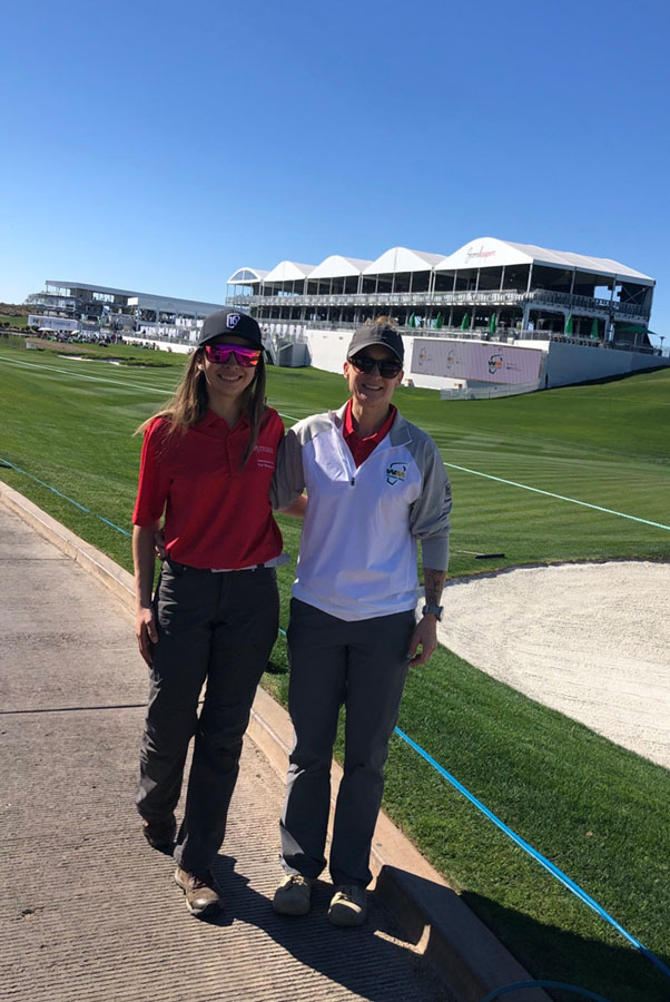 Rutgers Turf alumnae Daiquiri Larson and Amy Good at the Waste Management PGA Tournament