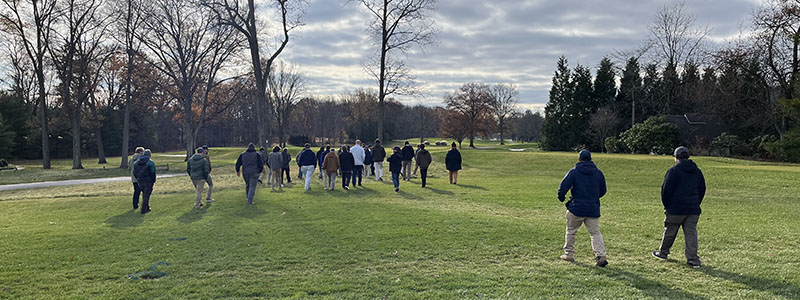 Rutgers Turf students on walking tour of Baltusrol Golf Club