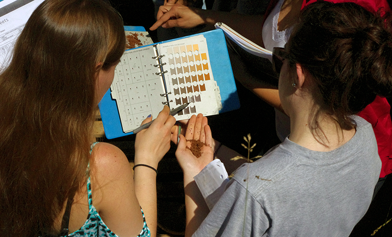 EPH students use a Munsell Soil Color Chart during the soil pits exercise