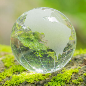 Glass globe on mossy rock