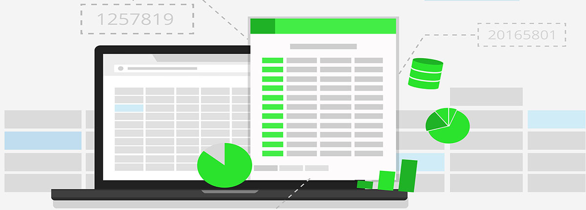 Digital illustration of laptop with spreadsheet open