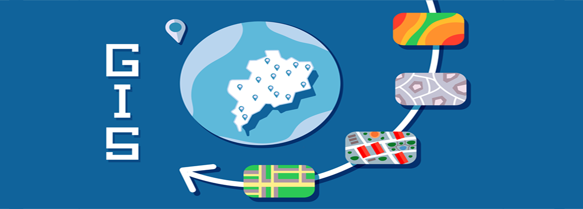 Concept illustration representing different applications of mapping with Geographic Information System (GIS) Software