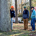 Hazardous Tree Identification course instructor Steve Chisholm speaks to students while pointing to tree