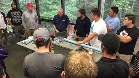 Turf students participate in hands-on irrigation pipe fitting class with instructor Bob Dobson