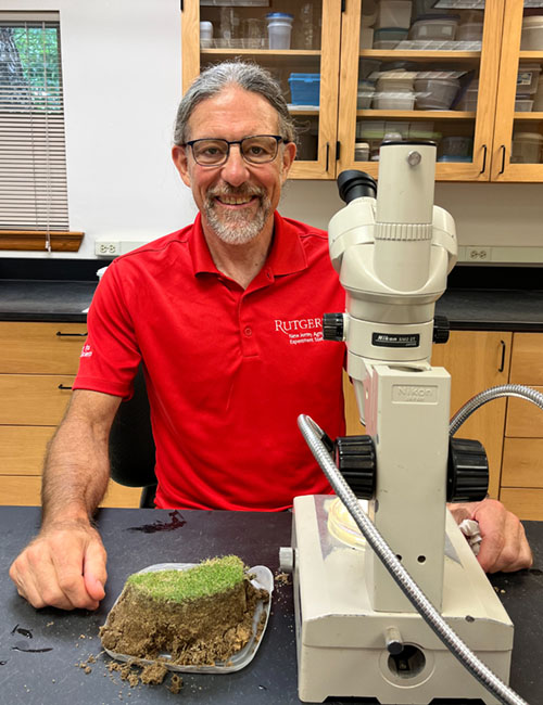 Rutgers Turf instructor Rich Buckley prepares to examine a turf sample in the Plant Diagnostic Lab