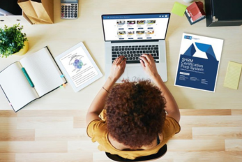 SHRM 2026 image showing student at laptop studying for SHRM exam