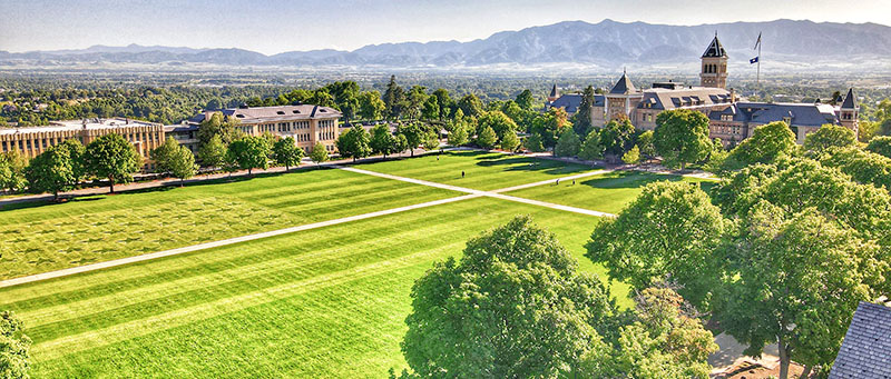 American flag mowed into campus green at Utah State University