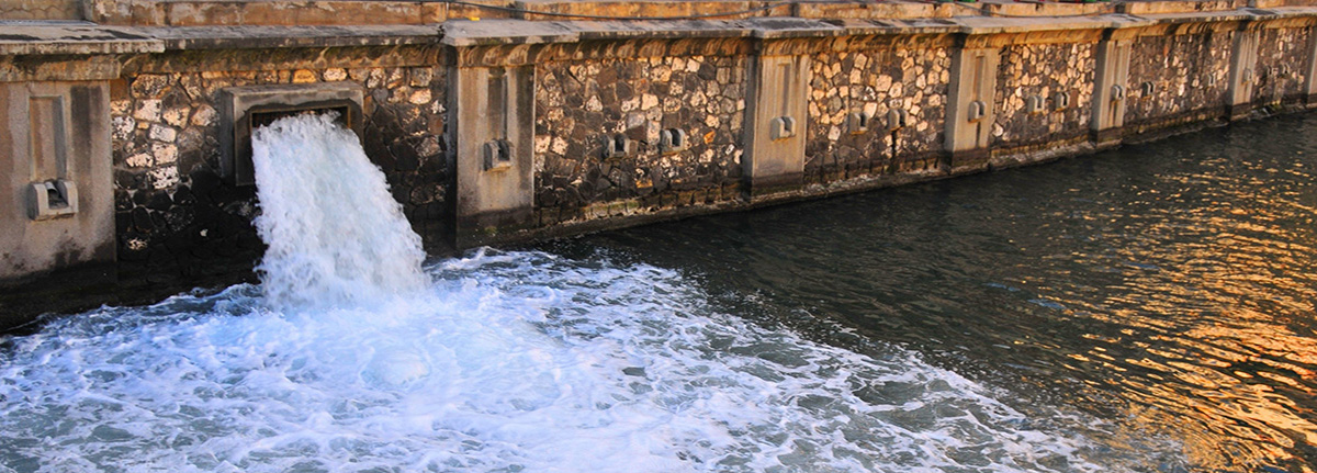 Stormwater flowing out of drainage system