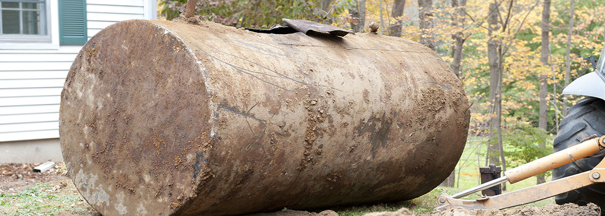 underground oil tank in front of a residential house