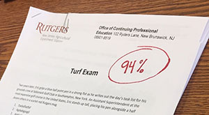 Rutgers Turf School exam with grade of 94% at the top