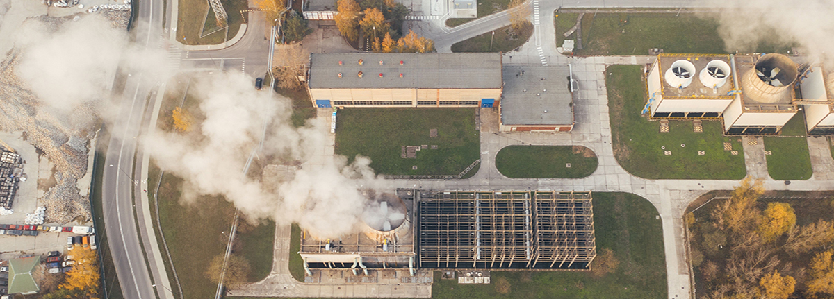 aerial view of emissions coming from industrial site