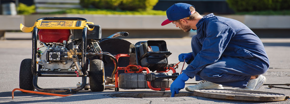 Man uses portable camera for sewer inspection